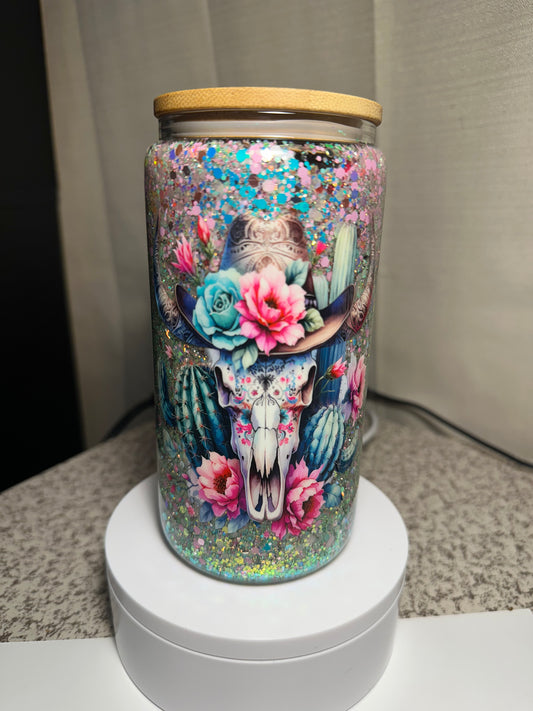 Skull/Floral glass snow globe cup