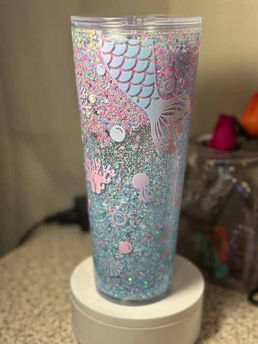 " Mermaid" 24 oz acrylic snow globe tumbler