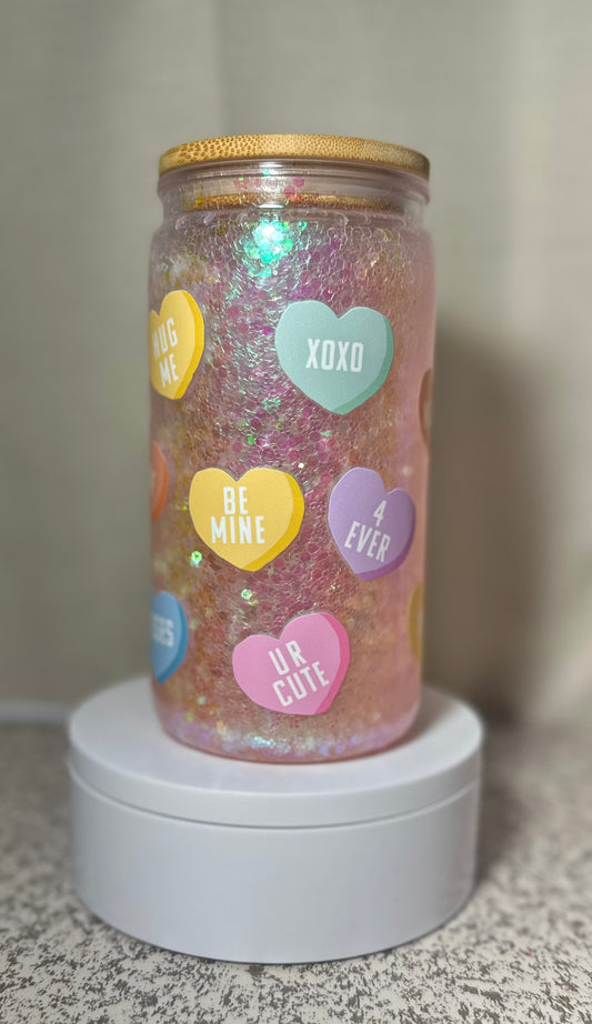 Candy Hearts snow globe tumbler